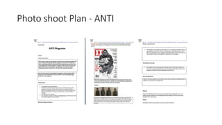 Photo shoot Plan - ANTI
 
