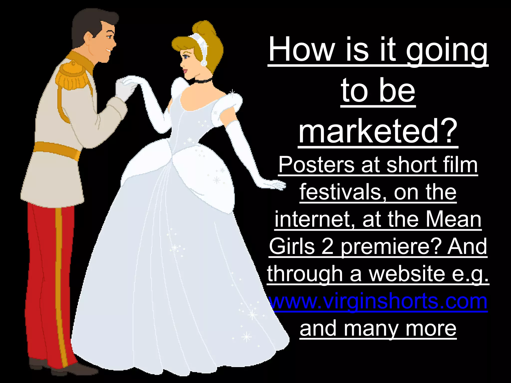 How is it going to be marketed?Posters at short film festivals, on the internet, at the Mean Girls 2 premiere? And through a website e.g. www.virginshorts.com and many more