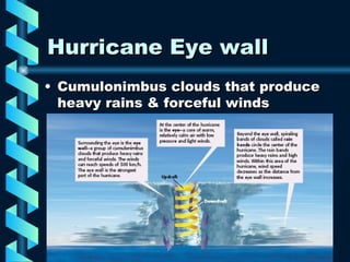 Hurricane Eye wall Cumulonimbus clouds that produce heavy rains & forceful winds 