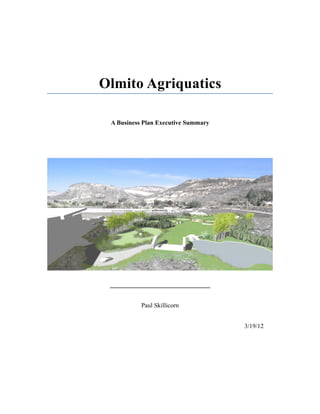 Olmito Agriquatics

 A Business Plan Executive Summary




 ________________________________


           Paul Skillicorn


                                     3/19/12
 