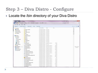 Step 3 – Diva Distro - ConfigureLocate the /bin directory of your Diva Distro