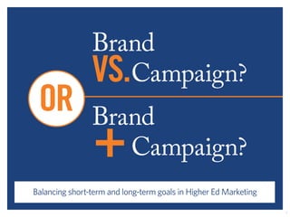 Brand 
VS.Campaign? 
Brand 
+Campaign? 
OR 
Balancing short-term and long-term goals in Higher Ed Marketing 
1 
 