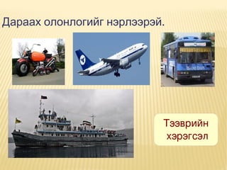 Дараах олонлогийг нэрлээрэй.

Тээврийн
 хэрэгсэл

 