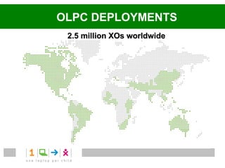 OLPC DEPLOYMENTS
 2.5 million XOs worldwide
 