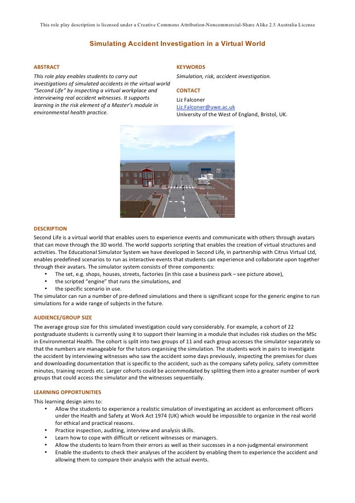 Accident investigation online role play