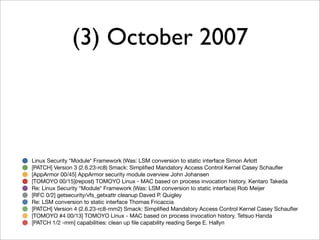 (3) October 2007



Linux Security *Module* Framework (Was: LSM conversion to static interface Simon Arlott
[PATCH] Version 3 (2.6.23-rc8) Smack: Simpliﬁed Mandatory Access Control Kernel Casey Schauﬂer
[AppArmor 00/45] AppArmor security module overview John Johansen
[TOMOYO 00/15](repost) TOMOYO Linux - MAC based on process invocation history. Kentaro Takeda
Re: Linux Security *Module* Framework (Was: LSM conversion to static interface) Rob Meijer
[RFC 0/2] getsecurity/vfs_getxattr cleanup Daved P. Quigley
Re: LSM conversion to static interface Thomas Fricaccia
[PATCH] Version 4 (2.6.23-rc8-mm2) Smack: Simpliﬁed Mandatory Access Control Kernel Casey Schauﬂer
[TOMOYO #4 00/13] TOMOYO Linux - MAC based on process invocation history. Tetsuo Handa
[PATCH 1/2 -mm] capabilities: clean up ﬁle capability reading Serge E. Hallyn
 