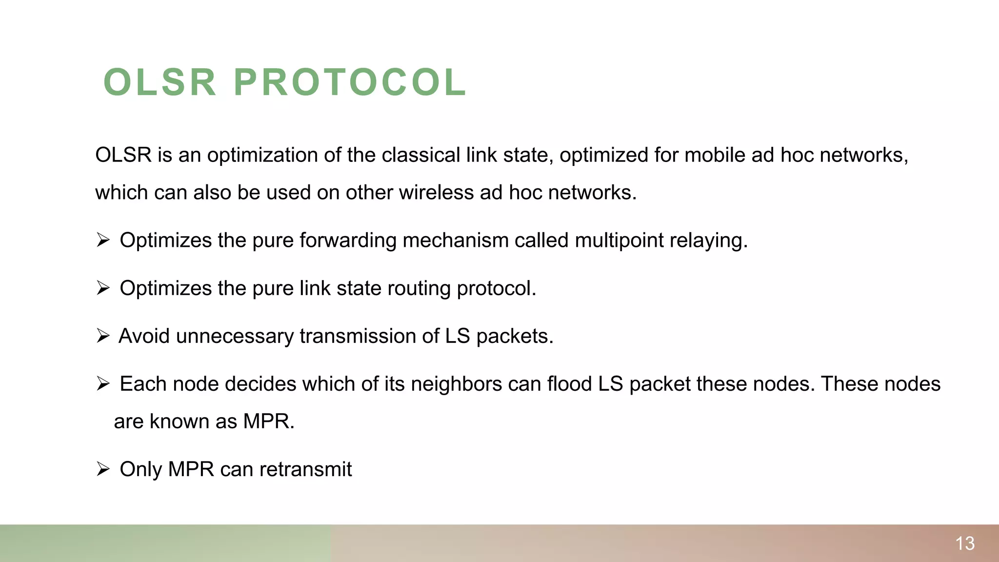 OLSR | Optimized Link State Routing Protocol | PPT