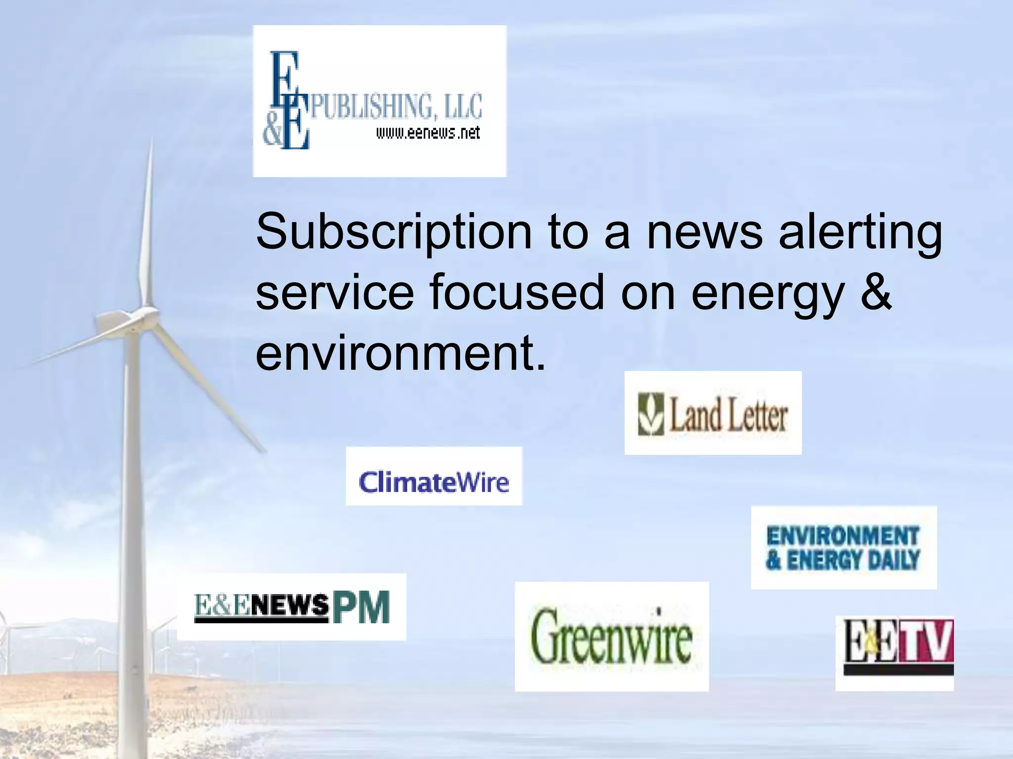 Updated daily.Portals cover topics such as energy, air & water quality, carbon footprints, resource management, land reclamation, and related environmental issues.Multi-disciplinary.Looks at issues from the standpoint of business, economics, law, science, etc.See the big picture by having access to periodicals, current news, academic journals, podcasts, videos, images, and conference proceedings.