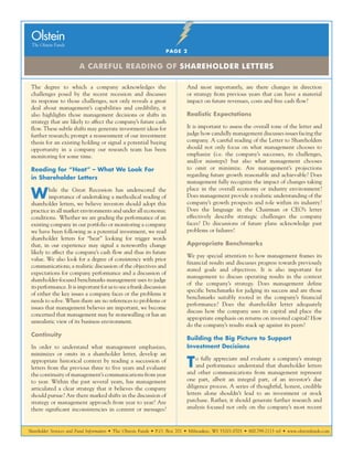 Shareholder Services and Fund Information • The Olstein Funds • P.O. Box 701 • Milwaukee, WI 53201-0701 • 800.799.2113 tel...