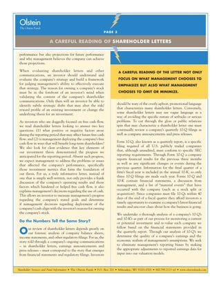 Shareholder Services and Fund Information • The Olstein Funds • P.O. Box 701 • Milwaukee, WI 53201-0701 • 800.799.2113 tel...