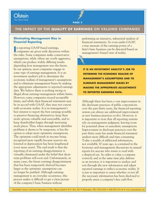Shareholder Services and Fund Information • The Olstein Funds • P.O. Box 701 • Milwaukee, WI 53201-0701 • 800.799.2113 tel...