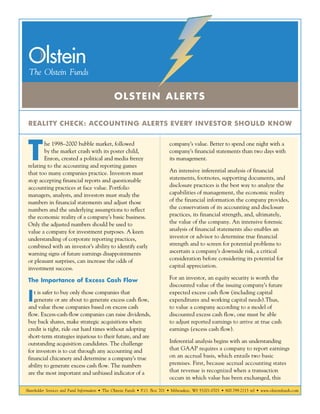 The Olstein Funds
Shareholder Services and Fund Information • The Olstein Funds • P.O. Box 701 • Milwaukee, WI 53201-0701 ...