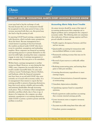 Shareholder Services and Fund Information • The Olstein Funds • P.O. Box 701 • Milwaukee, WI 53201-0701 • 800.799.2113 tel...