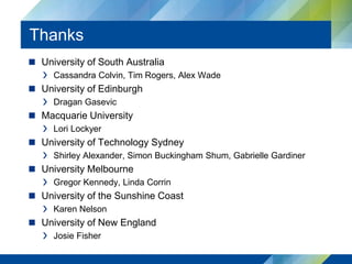 Benchmarking Learning Analytics in Australia | PPT