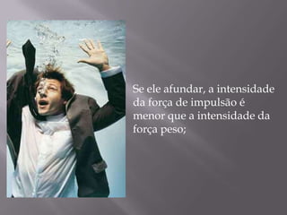 Se ele afundar, a intensidade da força de impulsão é menor que a intensidade da força peso; 