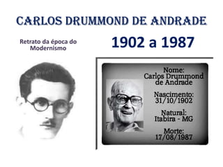 CARLOS DRUMMOND DE ANDRADERetrato da época do Modernismo1902 a 1987