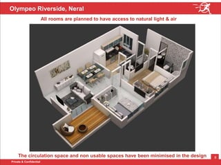 Private & Confidential
8
Olympeo Riverside, Neral
All rooms are planned to have access to natural light & air
The circulation space and non usable spaces have been minimised in the design
 