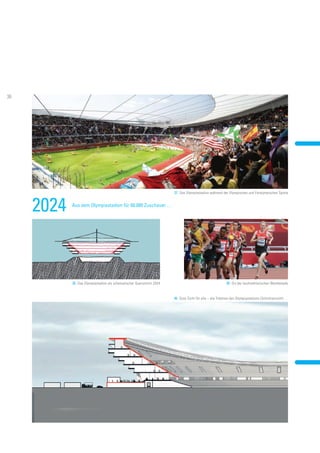 2024
37. Das Olympiastadion während der Olympischen und Paralympischen Spiele
38. Das Olympiastadion als schematischer Querschnitt 2024 39. Ort der leichtathletischen Wettkämpfe
40. Gute Sicht für alle – die Tribünen des Olympiastadions (Schnittansicht) …
Aus dem Olympiastadion für 60.000 Zuschauer …
36
 