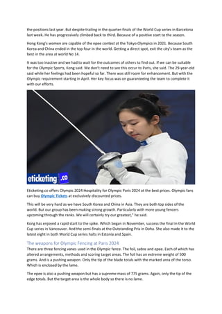 Olympic Paris 2024 Fencer Vivian Kong fighting to regain the world No 1 ...
