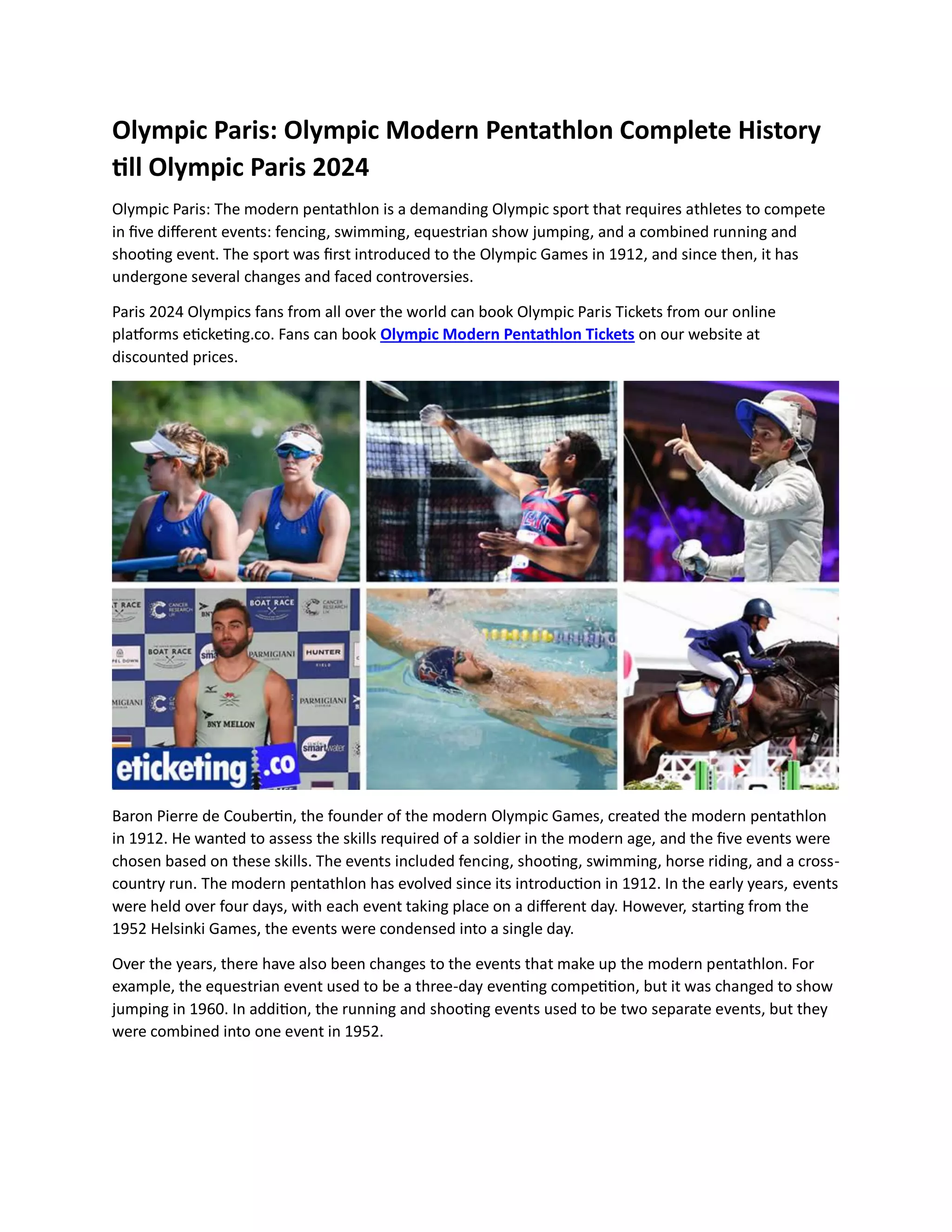 Olympic Paris Olympic Modern Pentathlon Complete History till Olympic