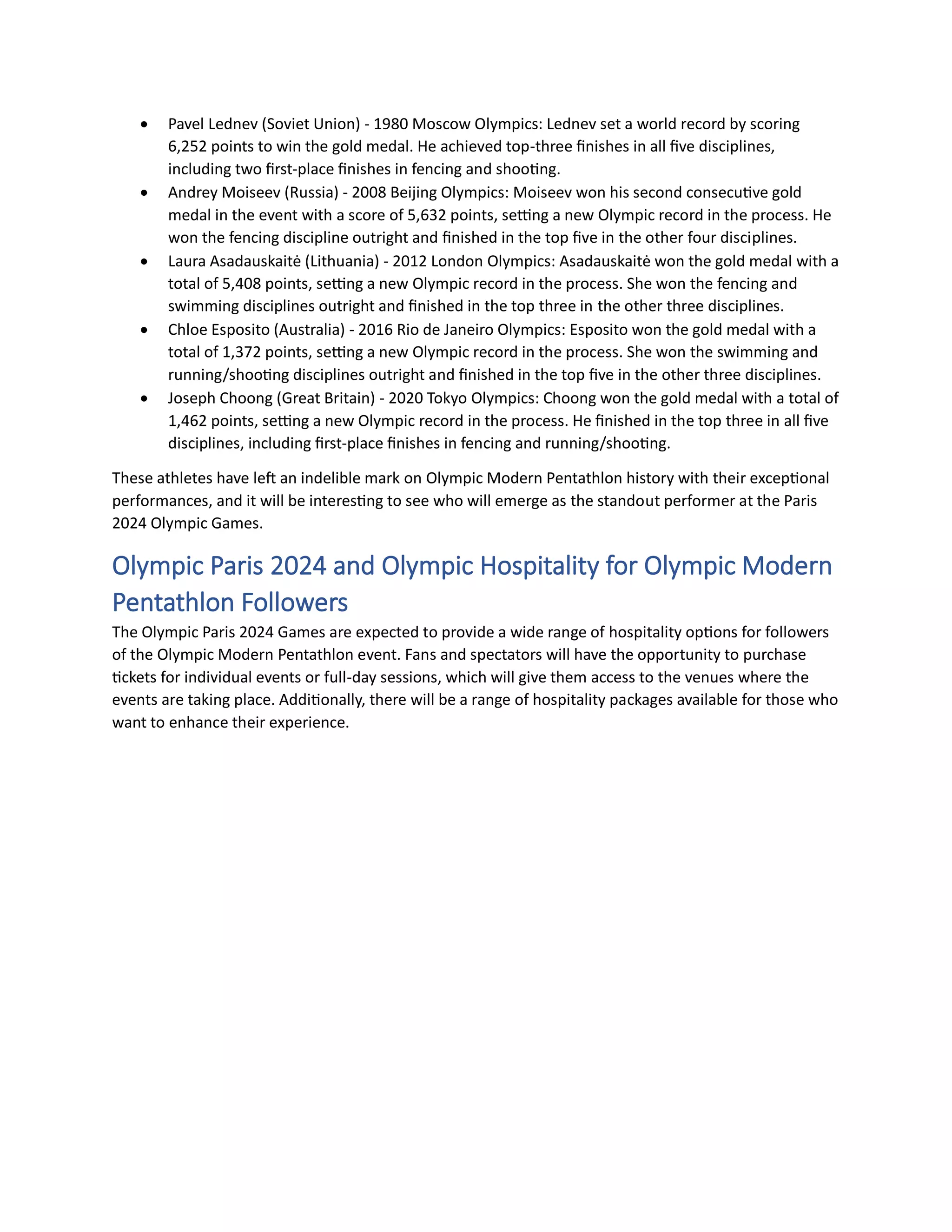 Olympic Paris Olympic Modern Pentathlon Complete History till Olympic