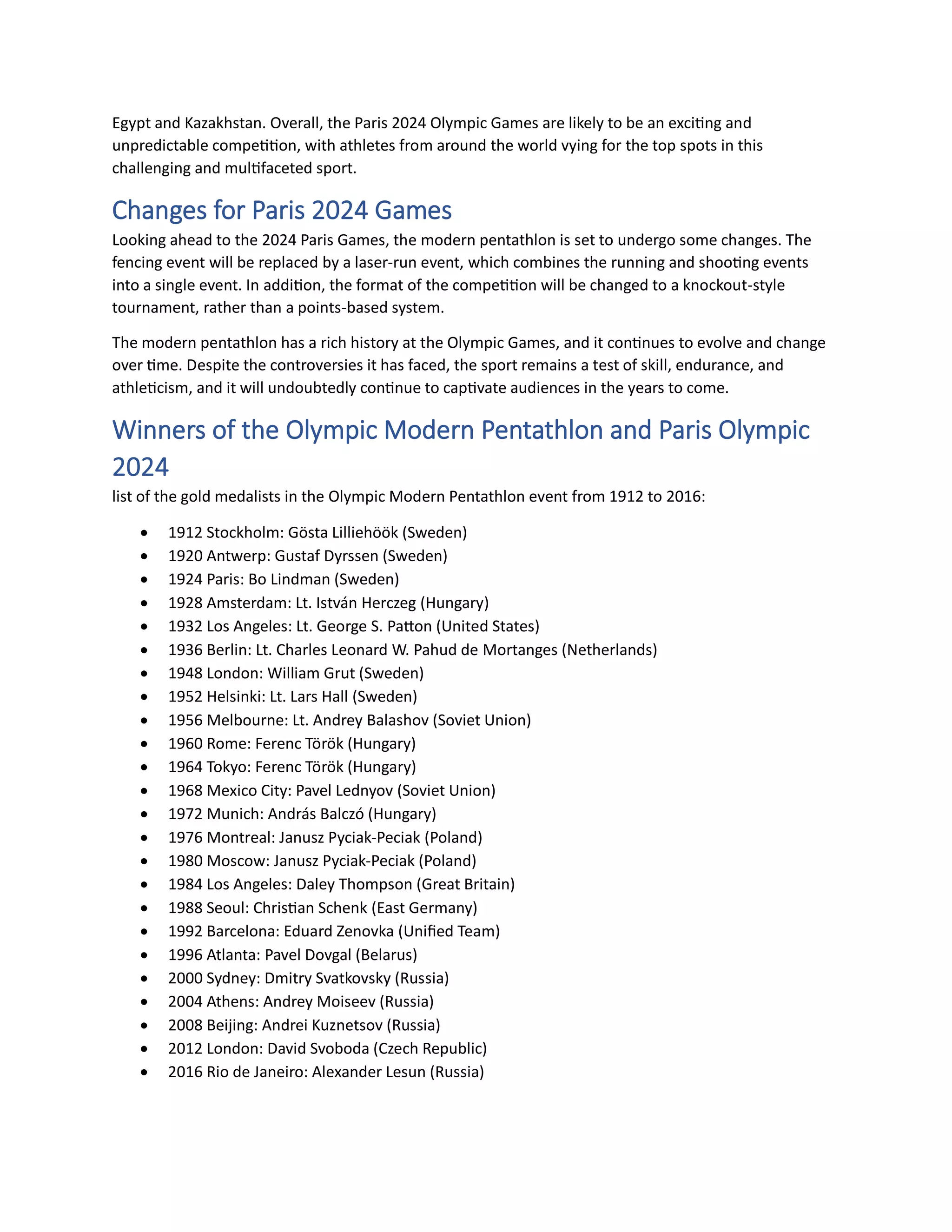 Olympic Paris Olympic Modern Pentathlon Complete History till Olympic