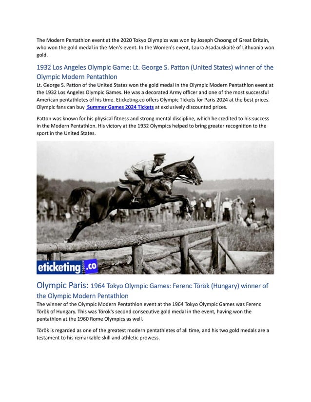 Olympic Paris Olympic Modern Pentathlon Complete History till Olympic