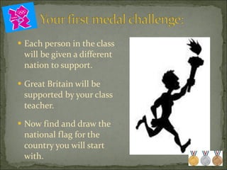 Each person in the class will be given a different nation to support. Great Britain will be supported by your class teacher. Now find and draw the national flag for the country you will start with. 