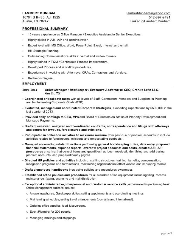 Manager executive resume