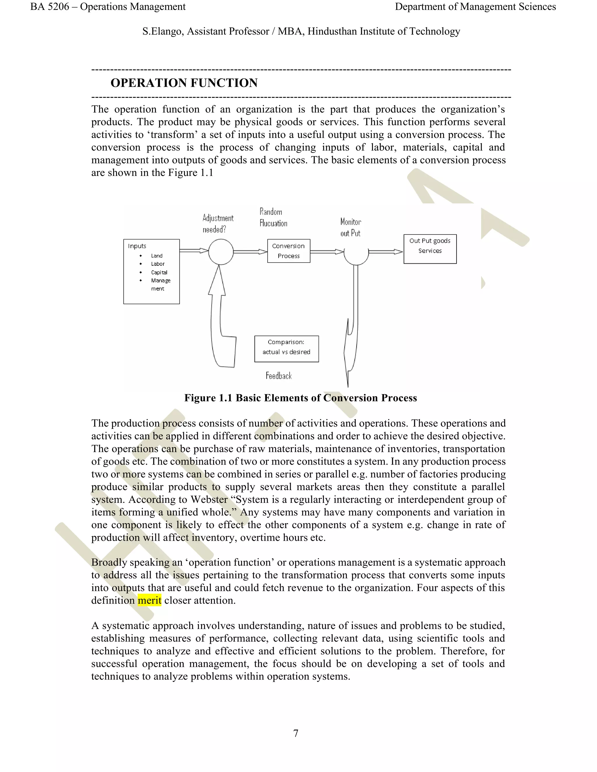 Operation Management unit - I Materials | PDF | Business | Business and ...