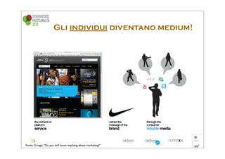 Gli individui diventano medium!




Fonte: Gringo, “Do you still know anything about marketing?”
 