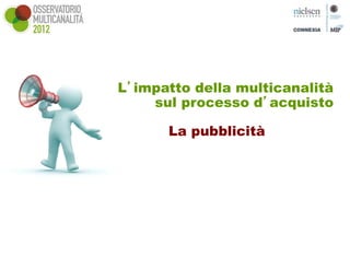 L’impatto della multicanalità
    sul processo d’acquisto

      La pubblicità

+8%
 
