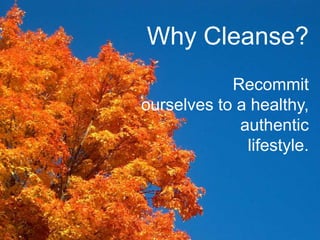 Why Cleanse?
Recommit
ourselves to a healthy,
authentic
lifestyle.
 