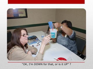 “OK, I’m DOWN for that, or is it UP” ?
 