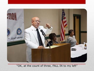 “OK, at the count of three, FALL IN to my left”
 