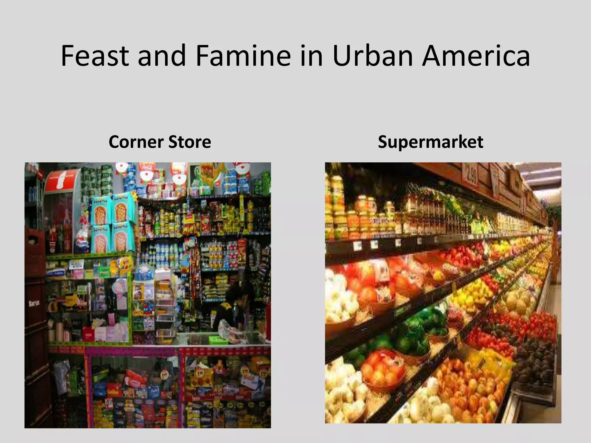 Feast and Famine in Urban America
Corner Store Supermarket
 
