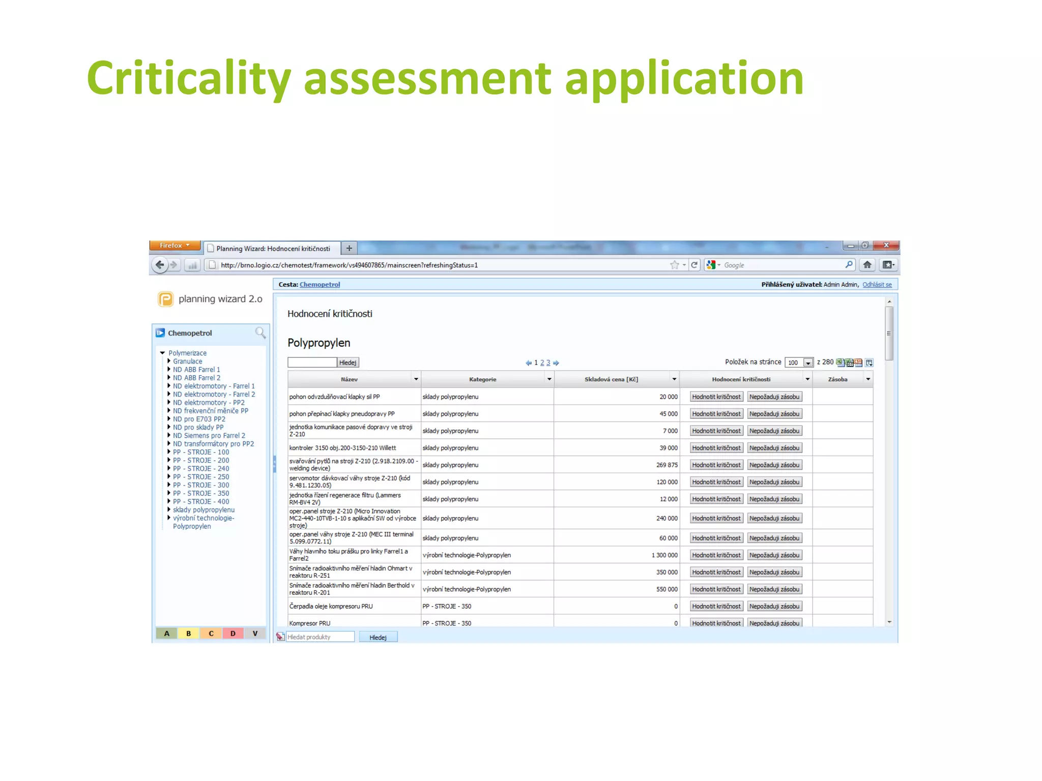 Criticality assessment application
 