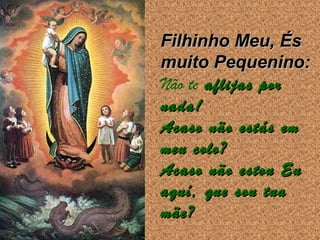 Filhinho Meu, És
muito Pequenino:
Não te aflijas por
nada!
Acaso não estás em
meu colo?
Acaso não estou Eu
aquí, que sou tua
mãe?

 