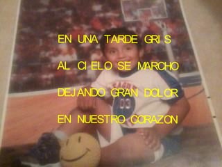 EN UNA TARDE GRI S

AL CI ELO SE MARCHO

DEJ ANDO GRAN DOLOR

EN NUESTRO CORAZON
 