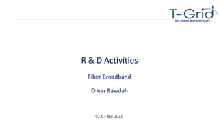 Get Ahead with the Future
R & D Activities
Fiber Broadband
Omar Rawdah
V2.1 – Apr. 2022
 