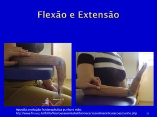 Apostila avaliação fisioterapêutica punho e mão.  http://www.fm.usp.br/fofito/fisio/pessoal/isabel/biomecanicaonline/articulacoes/punho.php 