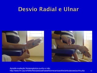 Apostila avaliação fisioterapêutica punho e mão.  http://www.fm.usp.br/fofito/fisio/pessoal/isabel/biomecanicaonline/articulacoes/punho.php 