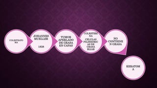 KERATOM
A
NO
CONTIENE
N GRASA
COLESTERI
NA
CELULAS
PILIHEDRIC
AS DE
GRASA
BLIAR
TUMOR
APERLADO
DE GRASA
EN CAPAS
JOHANNES
MUELLER
1838
COLESTEATO
MA
 