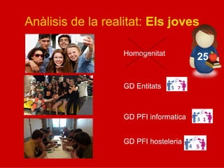 Anàlisis de la realitat: Els joves
Homogenitat
GD Entitats
GD PFI informatica
GD PFI hosteleria
25
 