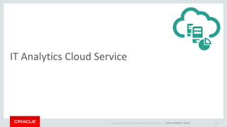 Copyright © 2014 Oracle and/or its affiliates. All rights reserved. |
IT Analytics Cloud Service
42Oracle Confidential – Internal
 