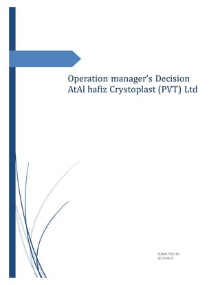 Operation manager’s Decision
AtAl hafiz Crystoplast (PVT) Ltd
SUBMITTED BY:
SECTION A
 