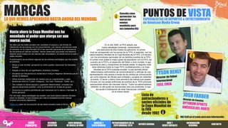 En el año 2006, la FIFA adoptó una
nueva estrategia comercial, introduciendo
una estructura de tres niveles de patrocinio. El primer
nivel se corresponde con los socios de la FIFA; el segundo, con los
patrocinadores oficiales de la Copa Mundial de la FIFA; y el tercero,
con los promotores nacionales de los distintos eventos de la FIFA.
El primer nivel posee el mayor grado de asociación con la FIFA, los
eventos de la FIFA y el desarrollo del fútbol a nivel mundial, lo que
aumenta el valor y compromiso de ambas partes. El segundo nivel
tiene derechos sobre la Copa FIFA Confederaciones y la Copa
Mundial de la FIFA a escala mundial, lo que permite utilizar
determinados instrumentos de comercialización y disfrutar de una
representación más amplia a través de los medios de comunicación,
así como disponer de ofertas para entradas y acogida de visitantes
al evento. El tercer y último nivel permite a las marcas que poseen
vínculos con los países anfitriones de eventos de la FIFA promover
asociaciones dentro del mercado interno. Todos los patrocinadores
obtienen un alto grado de exclusividad para sus productos, lo que
les ayuda a distinguirse de otras marcas que compiten
en el mismo sector.
MARCAS
LO QUE HEMOS APRENDIDO HASTA AHORA DEL MUNDIAL
HAZ CLICen el icono paramásinformación
Fuente: Omnicom Media Group Insights en 81 mercados. Trabajo de campo: 12 de junio – 2 de julio de 2014 y
FIFA.COM (http://www.fifa.com/aboutfifa/organisation/marketing/sponsorship/strategy.html)
Hasta ahora la Copa Mundial nos ha
enseñado el poder que otorga ser una
marca social.
Se sabe que las redes sociales han cambiado el espacio y las formas de
interacción de las marcas con los consumidores. Las marcas vencedoras hasta
el momento en la Copa Mundial 2014 han asumido plenamente la importancia
de convertirse en marcas sociales. Hemos observado que existe una estrecha
relación entre cuáles son las marcas más recordadas y su presencia en la web y
redes sociales.
A continuación se enumeran algunas de las exitosas estrategias que han puesto
en práctica:
• Actúa a nivel mundial, pensando en cómo pueden reaccionar los mercados
locales.
• Adopta un tono de voz significativo, divertido y humano.
• Actualiza con frecuencia tus contenidos e incluye imágenes llamativas que te
ayuden a destacar.
• Utiliza diversas plataformas de manera que se complementen y sean
armónicas entre sí (Tumblr, Instagram, YouTube, Facebook, Twitter, etc.).
• Ten cuidado al utilizar equipos y jugadores determinados; considera las
peores situaciones posibles, como la eliminación en la fase de grupos.
• Involucra a tu público permitiendo que interactúe con tu marca o mensaje de
forma personal.
Por otro lado, estas estrategias las pueden usar tanto patrocinadores oficiales
como no oficiales, lo que complica aún más la competencia entre marcas
durante los eventos deportivos.
Pulsa aquí para ver la evolución de las redes sociales hasta la fecha.
Consulta cómo
aprovechan las
marcaslos
eventos
mundialespara
suscampañasRSE
ESPECIALISTAS EN DEPORTES & ENTRETENIMIENTO
de Omnicom Media Group
PUNTOS DE VISTA
Lista de
patrocinadores y
socios oficiales de
la Copa Mundial de
la FIFA
desde 1982
RESUMEN
EJECUTIVO
COPA MUNDIAL
DE BRASILEN VIVO
PATROCINADORES DELA
COPA MUNDIAL2014
INTERÉSGENERAL
WEB Y
REDES SOCIALES
INFORMACIÓN
REGIONAL
MARCAS Y
COPA MUNDIAL
CONTACTO
MENÚ
PRINCIPAL
 