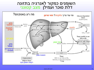 ‫השומנים כמקור לאנרגיה בתזונה‬
‫דלת סוכר ועמילן מצב קטוגני‬
‫ומי עוד צריך גלוקוזה? תאי סרטן‬

‫מה רע באטקינס?‬
‫מזון‬
‫חלבוני‬
‫חומצות‬
‫אמינו‬

‫גלוקוזה‬

‫מעיים‬
‫רקמת עצב והרשתית‬

‫גופי קטון‬

‫מזון‬
‫שומני‬
‫טריגליצרידים‬
‫תזונתיים‬

‫חומצות שומן‬
‫שריר‬

‫17‬

‫רקמת השומן בגוף‬

‫לחיות ללא תרופות‬

 