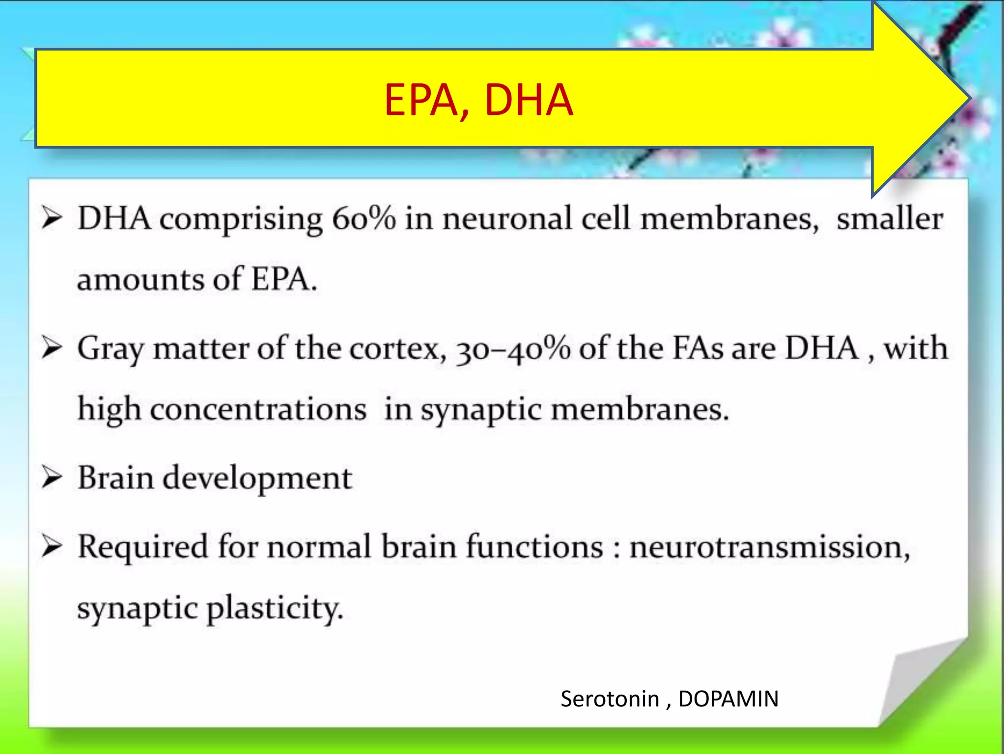 Serotonin , DOPAMIN
EPA, DHA
 