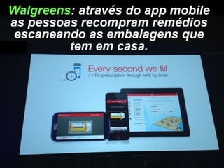 Walgreens: através do app mobile
as pessoas recompram remédios
escaneando as embalagens que
tem em casa.

 